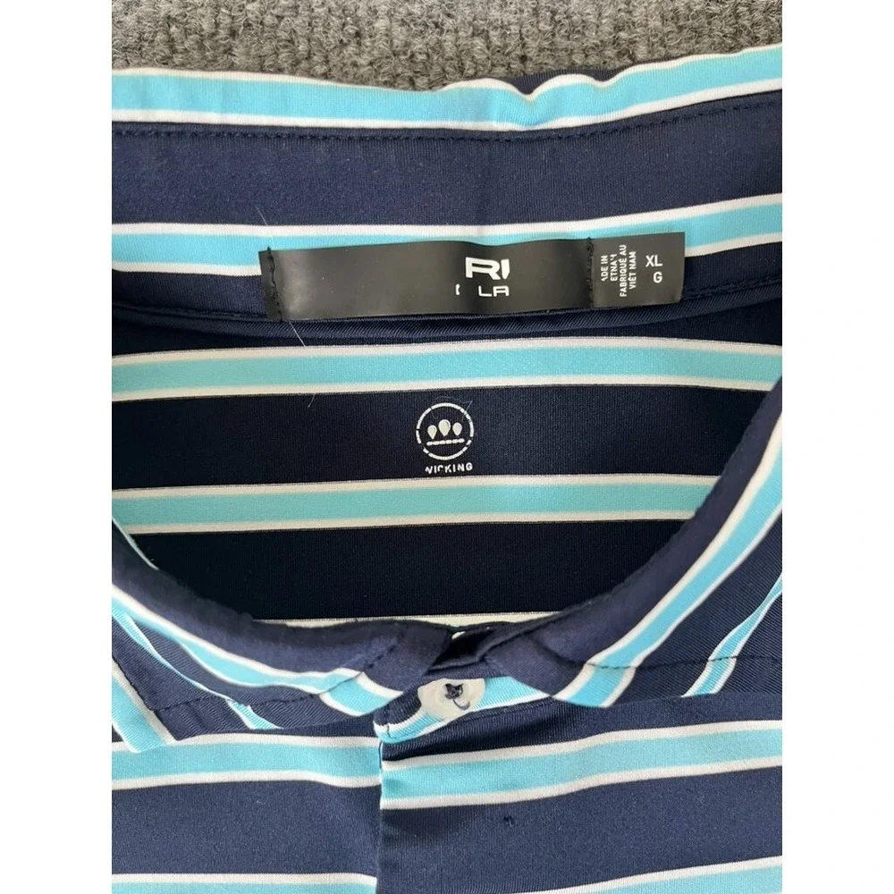 RLX  Ralph Lauren Wicking Polo‎ Shirt Mens  Blue White Striped  Size XL